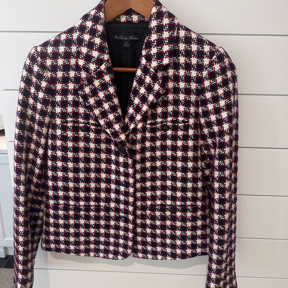 Brooks Brothers Navy, Red and White Checkered Blazer